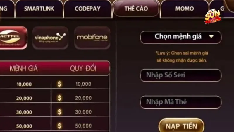 Nạp tiền qua thẻ cào
